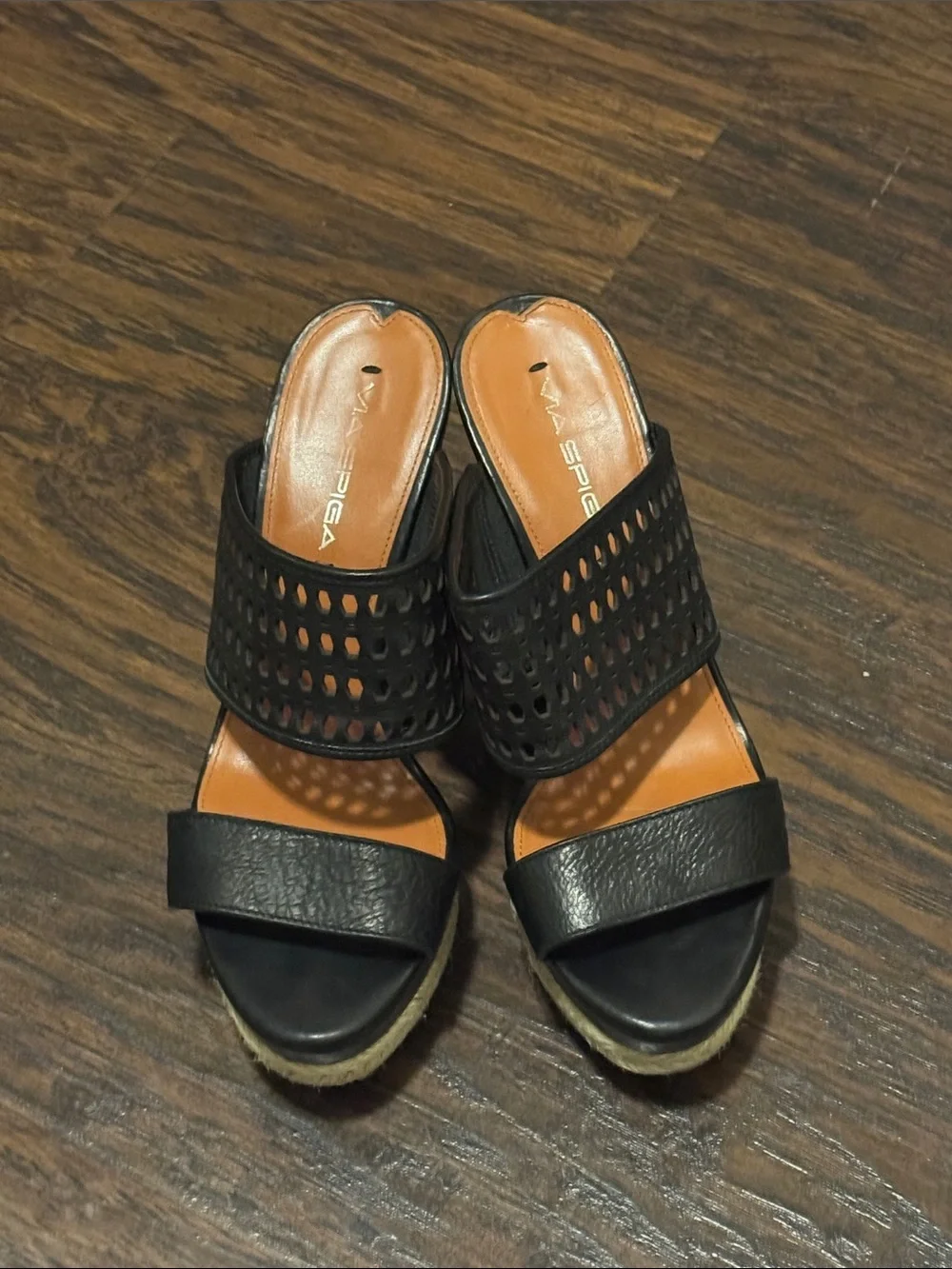 Via Spiga Black Perforated Leather Wedges